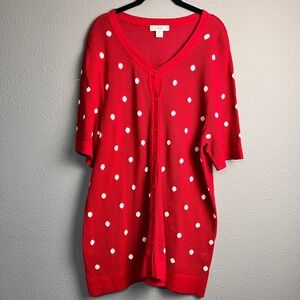 CJ Banks Red White Polka Dot Knit Button Front Cardigan Sweater 2X Valentines